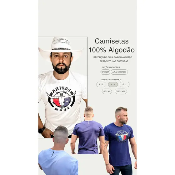 Camiseta BRUTHA TEAM Gola O Texas Country 100% Algodão Gola Careca Fio 30 Penteado Premium