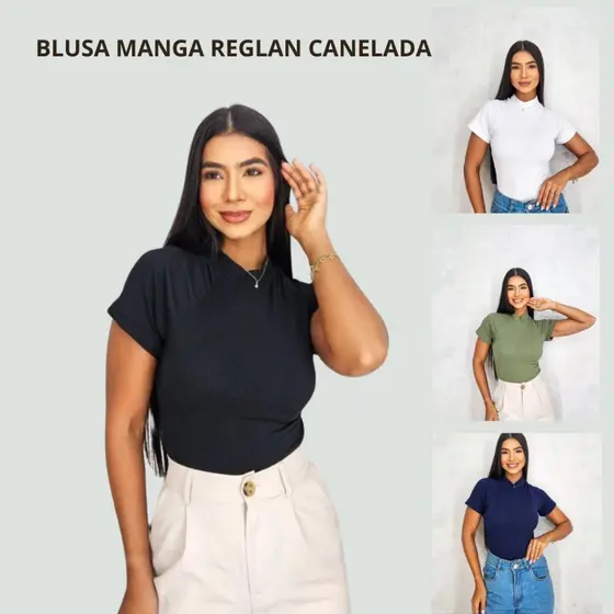 Blusa Manga Curta Reglan Canelada De Frio Gola Alta Confortável Estilosa Toque Suave de Algodão Não é Transparente