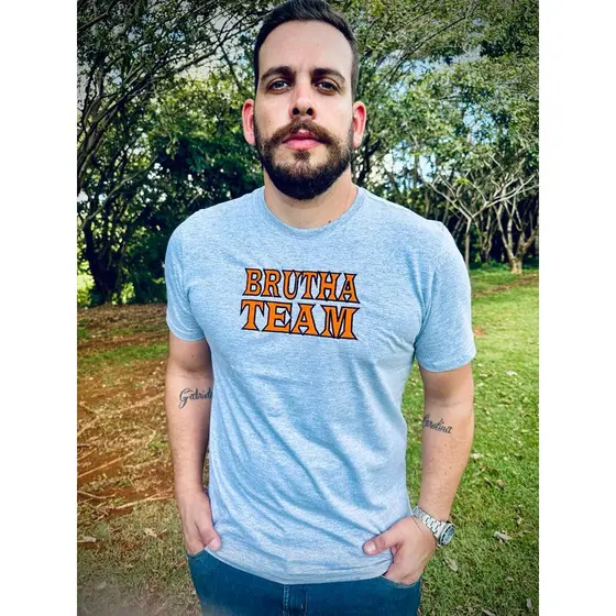 Camiseta Gola O Mesclada BRUTHA Masculina Moda Country 100% Algodão Fio 30 Penteado Malha Premium Reforço Ombro a Ombro