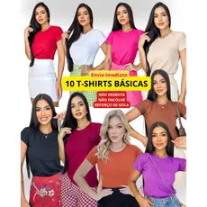 Kit 10 tshirts blusa feminina básica lisa 100% Algodão Modelagem Babylook Elegante Gola O