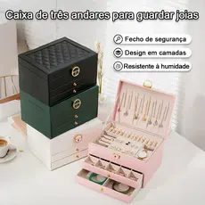 Jewelry Box Women's Jewelry Organizer Box In Leather With Two Layers/Rings/Necklace Clasp 3-layer leather jewelry box st