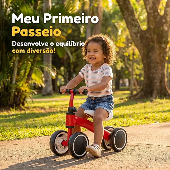 Bicicleta De Equilíbrio Bike 4 Rodas Sem Peda Andador Infantil Para Bebê