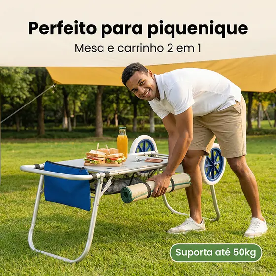 Beach Cart for Transport Carrinho de Praia Portátil Vira mesa Dobrável de Alumínio