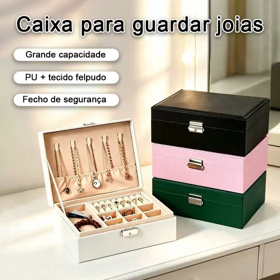 Caixa de joias em couro de alta qualidade 2 camadas para relógios anéis e brincos organizados