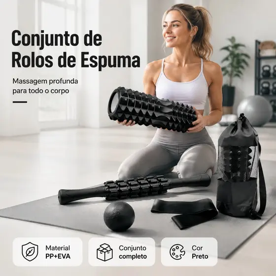 Kit Completo 5x1 Lorben Rolo de Massagem Bastão Miosfascial Bola Lacrosse Faixa Elástica Band Bolsa