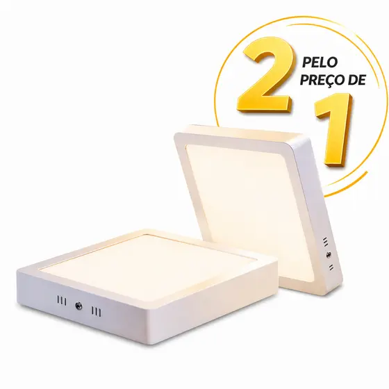 Kit 2 Painel Led Plafon Led Sobrepor 12, 18, 24w Quadrado Branco
