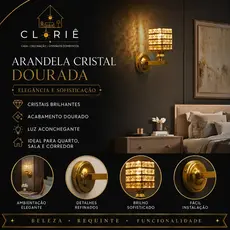 Arandela Parede Metal Cristal Moderno Elegante Sala Quarto Lavabo Banheiro Bocal E27 Dourado Preto