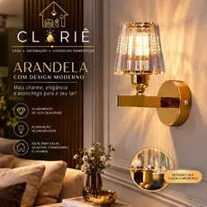 Arandela Parede Metal Cristal Moderno Elegante Sala Quarto Lavabo Banheiro Bocal E27 Dourado Preto