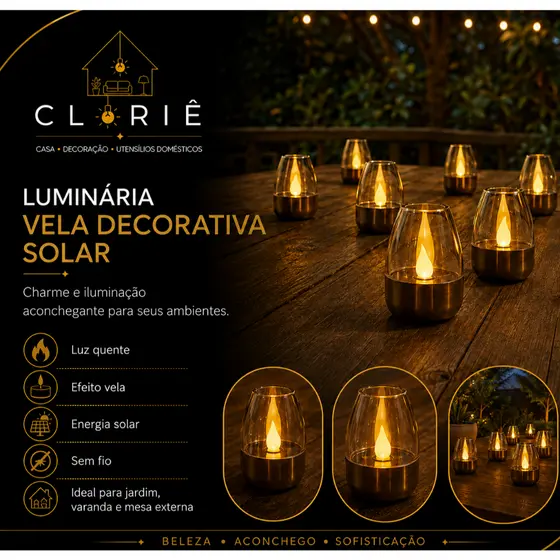 Luminária Vela Decorativa Solar  Ideal para Jardim Mesa e Eventos