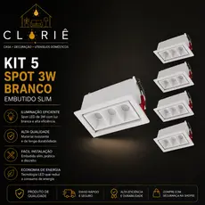 Kit Com 5 Spot 3W Branco Embutido Slim Spot Retangular Minimalista Led Downlight Linear Spot Linear Foco