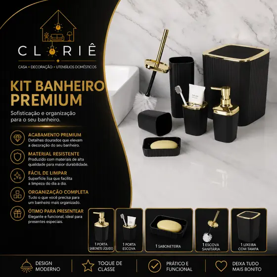 Kit Banheiro 6 Peças Conjunto Moderno Lavabo Completo com Escova Sanitário