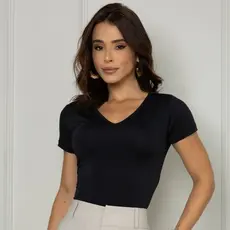 Blusa Slim Fit Manga Curta Gola V Tshirt Básica Casual Suplex Versátil