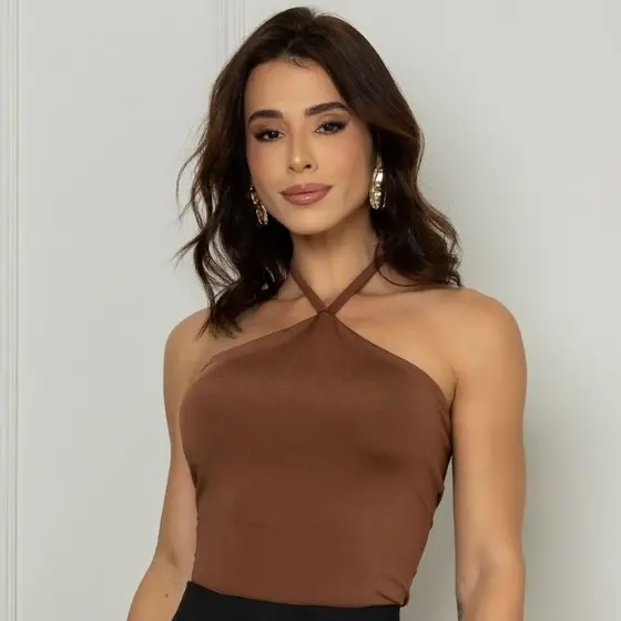 Blusa Feminina Frente Única Amarração Pescoço Atemporal Moderna
