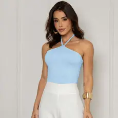 Blusa Feminina Frente Única Amarração Pescoço Candy Color Tons Pastéis