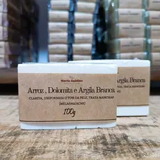 Sabonete de Arroz Com Dolomita e Argila Branca Artesanal