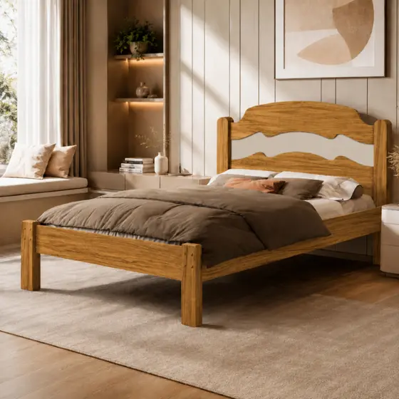 Cama de Casal Iris Reforçada em MDF Reforçada Anti ruído com Excelente Acabamento