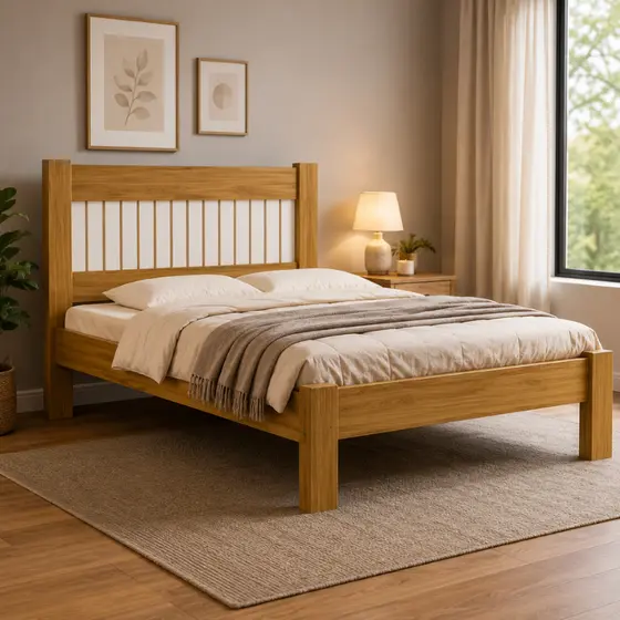 Cama De Casal Tradicional Bela Estilo Ripado MDF Resistente Com Estrado Madeira