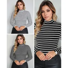 Casaco Feminino Inverno Blusa Cacharrel Gola Alta Manga Longa Listrada