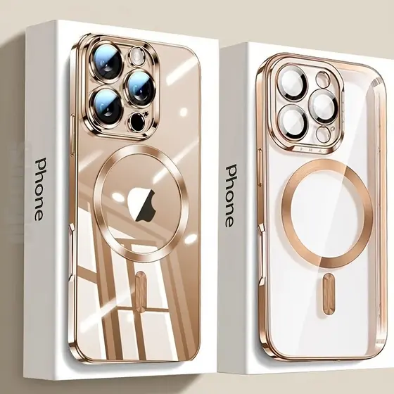 Capa Protetora Transparente Com Galvanoplastia Magnética Para iPhone 16 , 15 , 14 , 13 , 12 , 11 Pro Max , Vidro De Prot