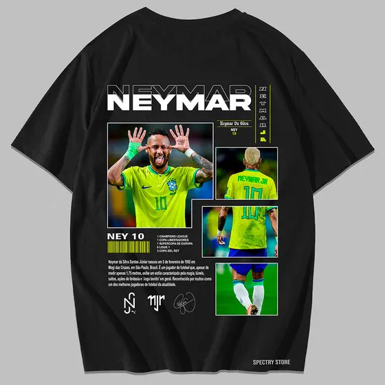 Camiseta Masculina Unissex Neymar Brasil 100% Algodão Premium Star Exclusivo Streetwear Old Street Verão