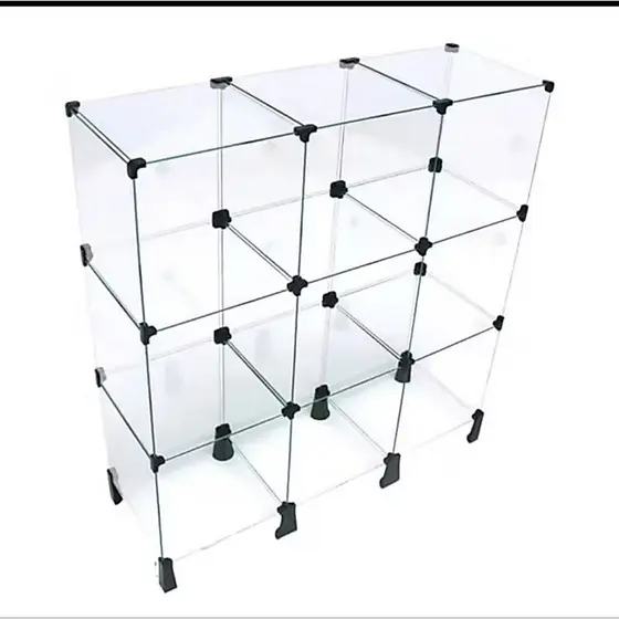 balcão de vidro balcão modulado prateleira de vidro atendimento balcão de vidro temperado 90 x 100 9 nichos 30x30x30