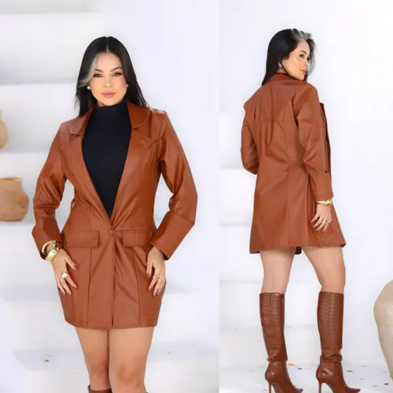 Sobretudo Feminino Alongado Courino Caramelo no M - G