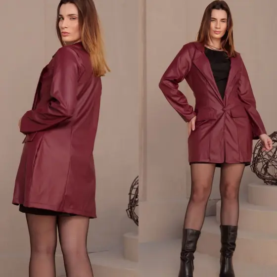 Sobretudo Feminino Alongado Courino Marsala no M - G Blazer Feminino
