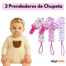 Kit 3 Prendedores de Chupeta para Menina – Estampas Divertidas, Delicadas, Seguro e Antialérgico