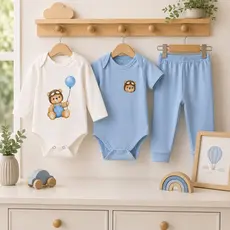 Conjunto Bebê Trio 3 Pçs Algodão: Body e Calça OU Regata e Shorts Estampas Divertidas Roupa de Bebê Menino Verão Inverno