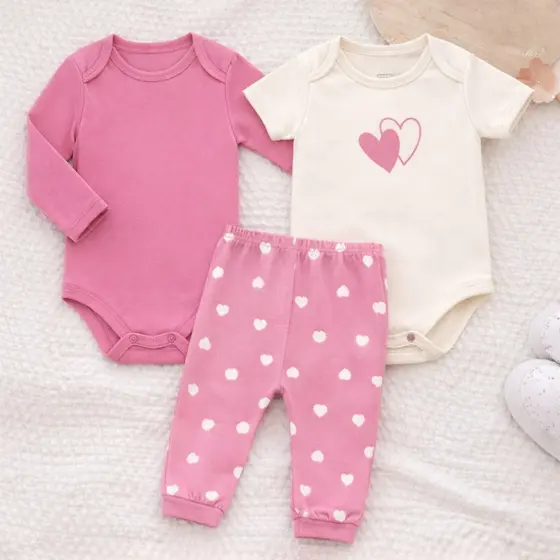Conjunto Bebê Menina 3 Peças Roupa De Bebê Feminina Enxoval Algodão Kit Body Premium Estampa Exclusiva