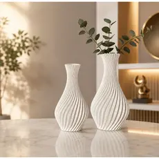 Kit 2 Vasos Decorativos em Espiral Luxo Sala Escritório Moderno Plástico