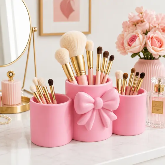 Organizador de Maquiagem Multiuso Laço para Cosméticos Pincéis e Acessórios de Beleza