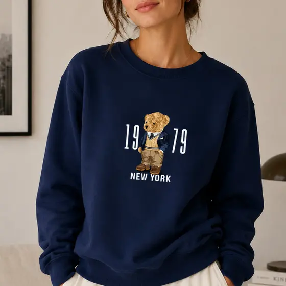 Moletom Careca Feminino Estampa Ursinho New York Casual Premium Confortável e Estiloso