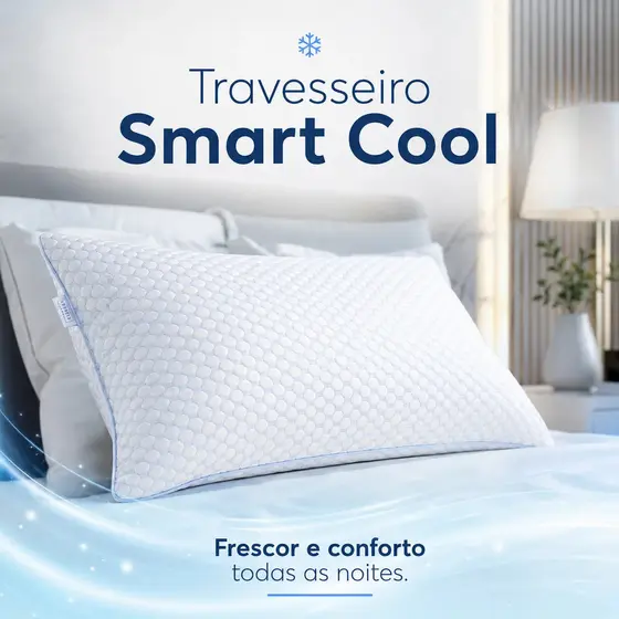Travesseiro Antialérgico Smart Cool Toque Gelado Com Capa Macio Removível Zíper Kit Andreza Enxovais