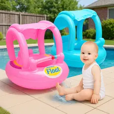 Boia Inflável 90cm Float Rosa e Azul Assento Confortável para Crianças Resistente - Piscina, água e Praia