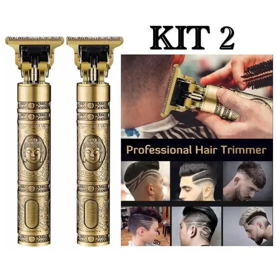 KIT 2 Máquina Profissional T9 Para Acabamento Corte e Barbear Sem Fio Portátil USB