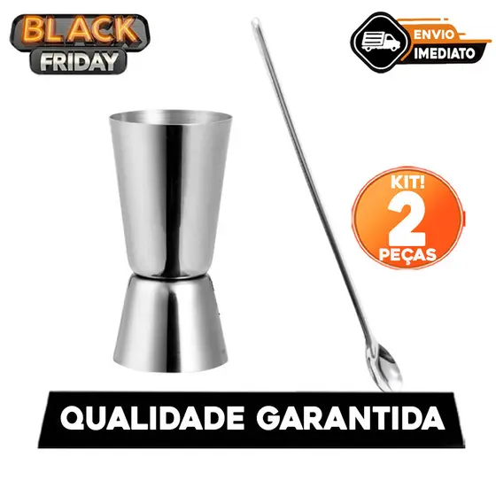 Kit 2 Peças Dosador Duplo e Colher Para Drinks Barmen Bebidas Caipirinha