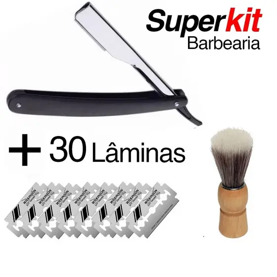 Kit Navalha + Lâmina Barbeiro Aço Inox Acabamento Barba Navalhete barbearia