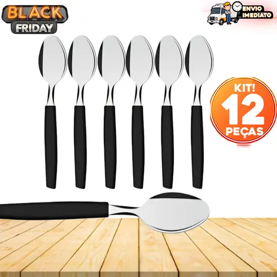 Kit de 12 Colheres de Chá em Inox com Cabo de Plástico - Qualidade Premium para Café, Chá e Sobremesas
