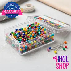 Kit Estojo de 100 Alfinetes Cabeça de Vidro Coloridos para Costura Artesanato