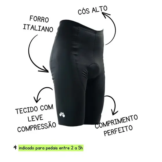 Bermuda Ciclismo Masculina Preta Com forro Cool Max Mynd para MTB Speed ou Indoor