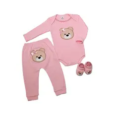 CONJUNTO BEBE BODY COM MIJAO BORDADO E SAPATINHO TEMA URSINHA