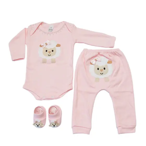 CONJUNTO COMPLETO BODY BEBE C/ MIJAO BORDADO E SAPATINHO TEMA OVELHA