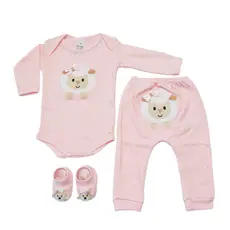 CONJUNTO COMPLETO BODY BEBE C/ MIJAO BORDADO E SAPATINHO TEMA OVELHA