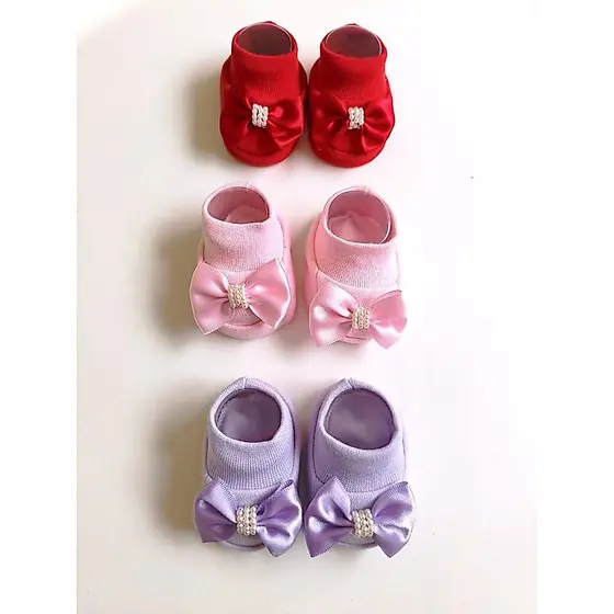 kit c/3 sapatinho de bebê recém nascido maternidade em malha luxo menina