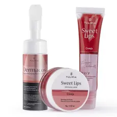 Kit Tulípia Sweet Lips Cereja Gloss Esfoliante Labial e Dermacos Mousse Facial