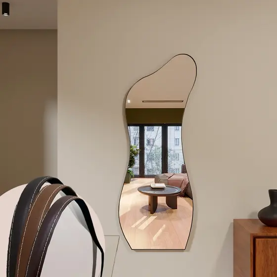 Espelho Organico ME18 Moldura Couro 110x50cm 150x60cm 170x70cm Corpo Inteiro Quarto Sala Banheiro