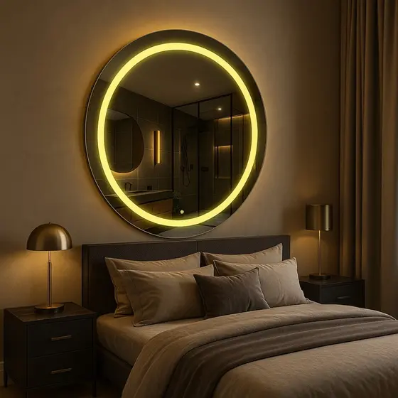 Espelho Redondo 70cm x 70cm Led Jateado Touch Grande Decorativo Bivolt Moderno Sala Quarto Banheiro Hotel 3 TONS DE LED