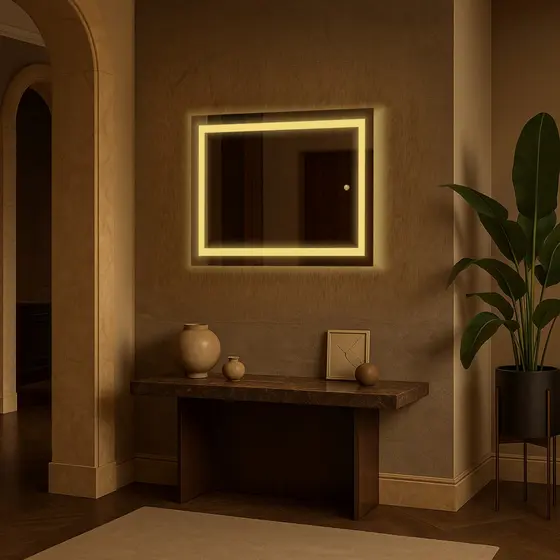 Espelho Retangular 70cm x 50cm Led Jateado Touch Grande Decorativo Bivolt Moderno Sala Quarto Banheiro Hall