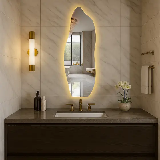 Espelho Led Amarelo 115cm x 40cm Quarta Sala Quarto 110v 220v